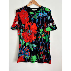 Kenzo x H&M Big Print Flowers Vintage T Shirt Logo Mens Small Streetwear Collab